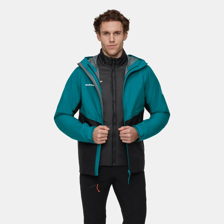 jaqueta com capuz alto light 3 em 1 hs masculina azul-petróleo escuro e preto.