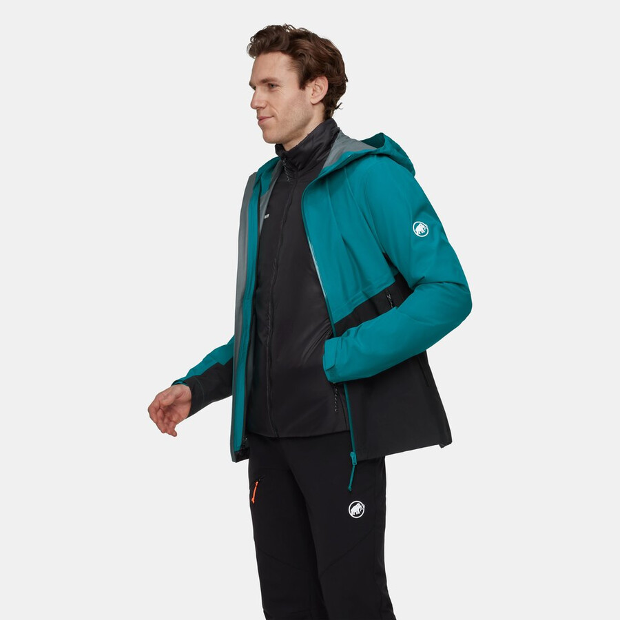 jaqueta com capuz alto light 3 em 1 hs masculina azul-petróleo escuro e preto.
