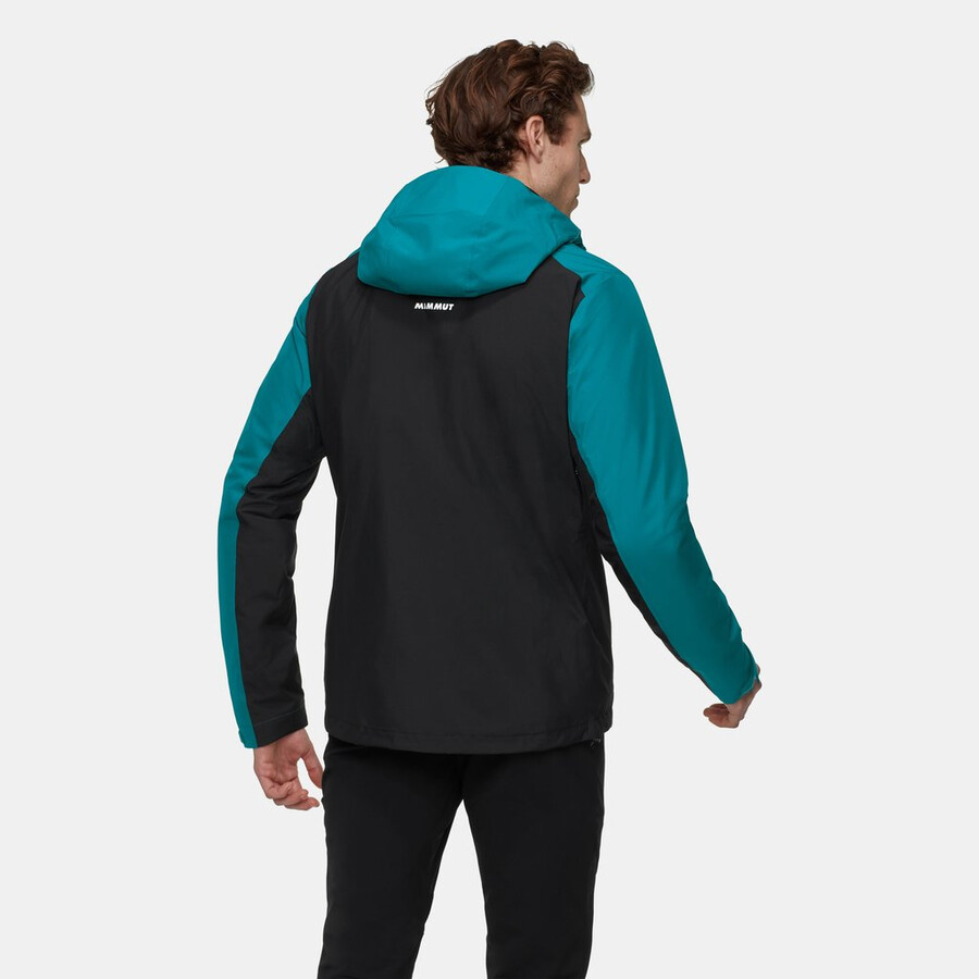 jaqueta com capuz alto light 3 em 1 hs masculina azul-petróleo escuro e preto.
