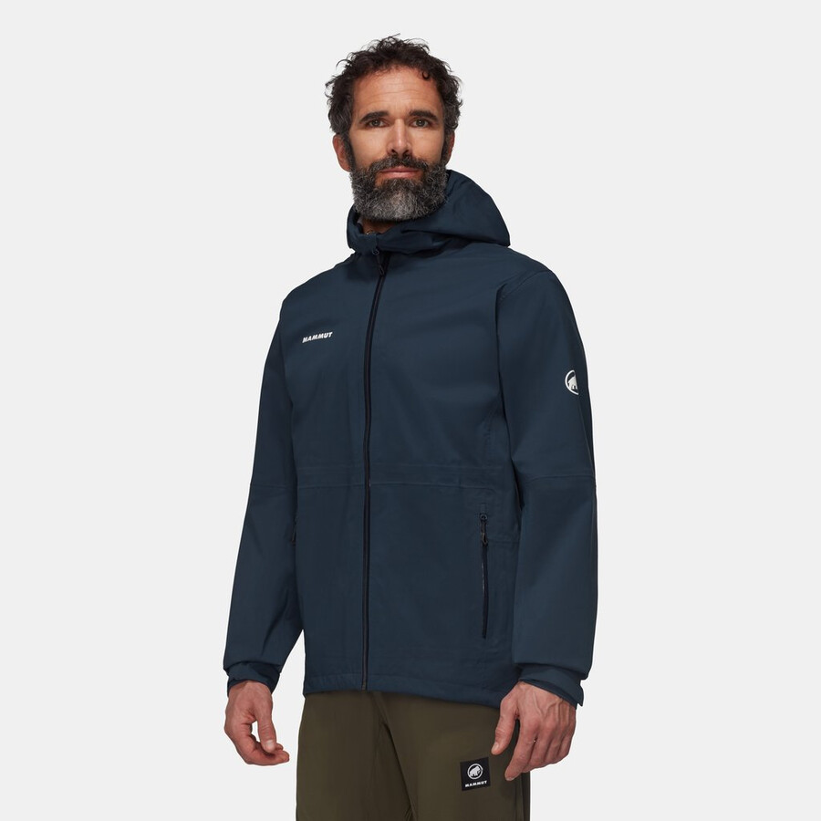 jaqueta com capuz linard guide hs masculina preta e verde-azulado escuro.