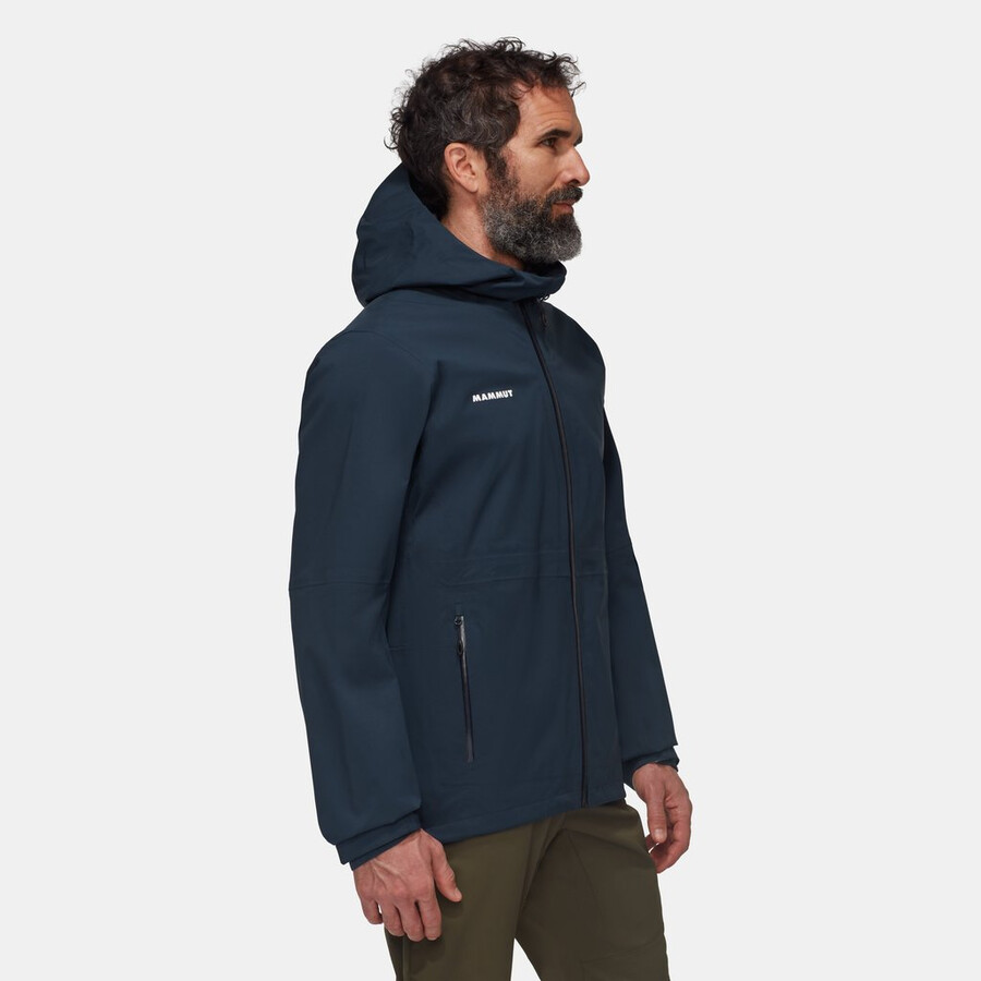 jaqueta com capuz linard guide hs masculina preta e verde-azulado escuro.