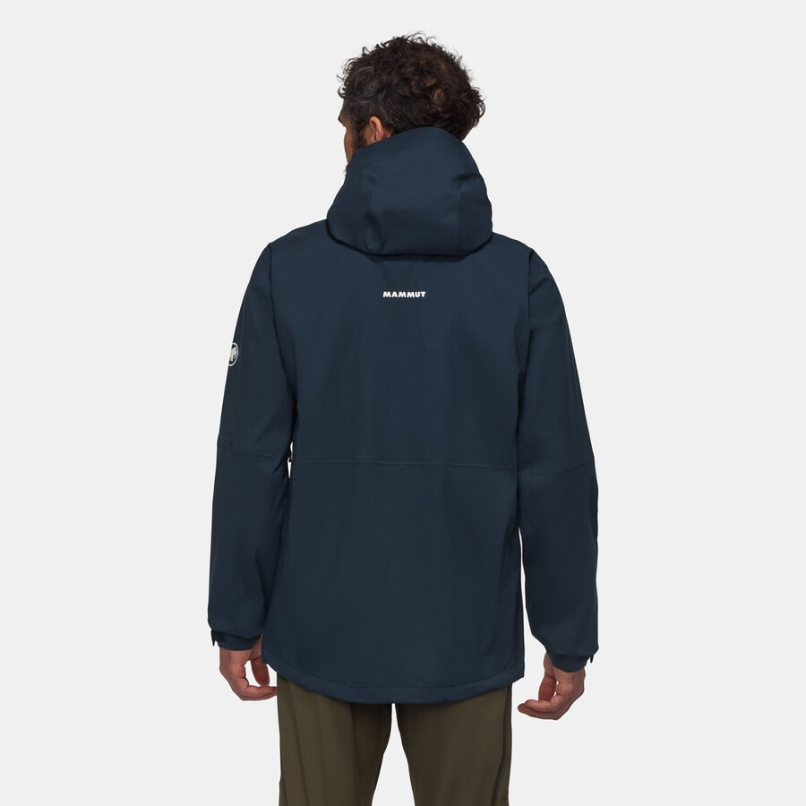 jaqueta com capuz linard guide hs masculina preta e verde-azulado escuro.