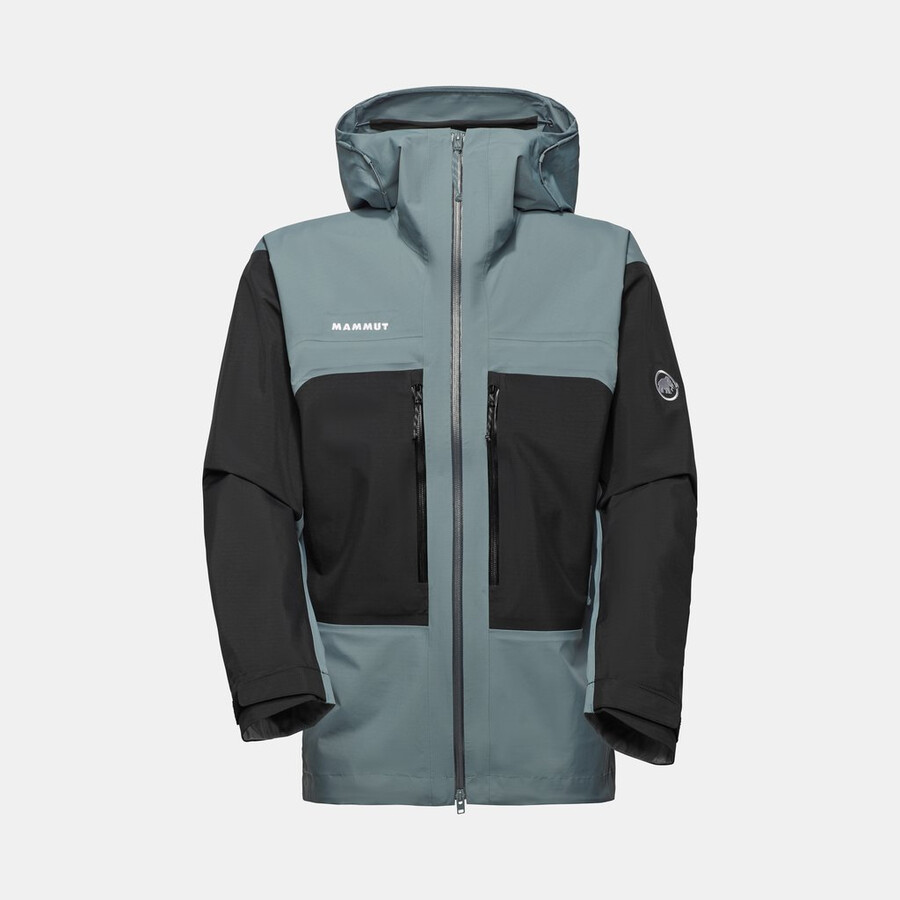 jaqueta com capuz taiss hs masculina azul-petróleo escuro e preto.