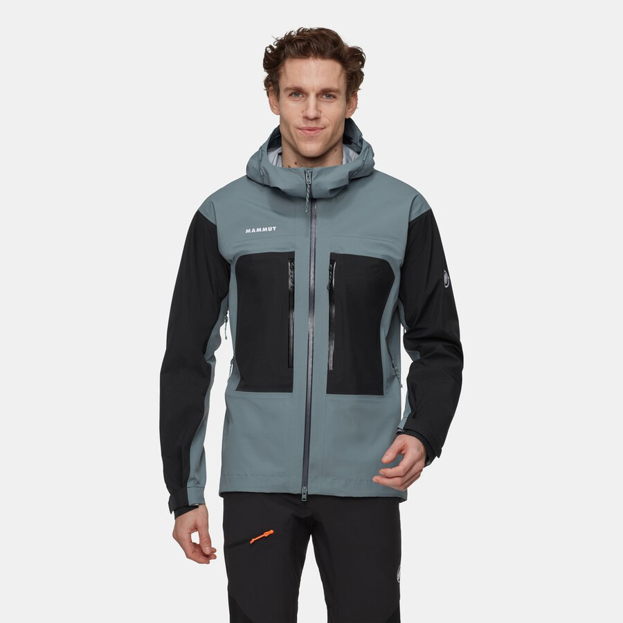 jaqueta com capuz taiss hs masculina azul-petróleo escuro e preto.