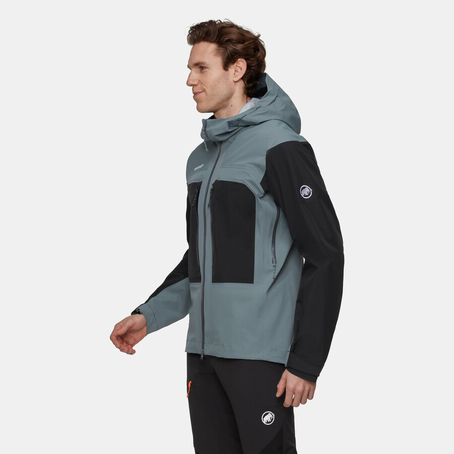jaqueta com capuz taiss hs masculina azul-petróleo escuro e preto.