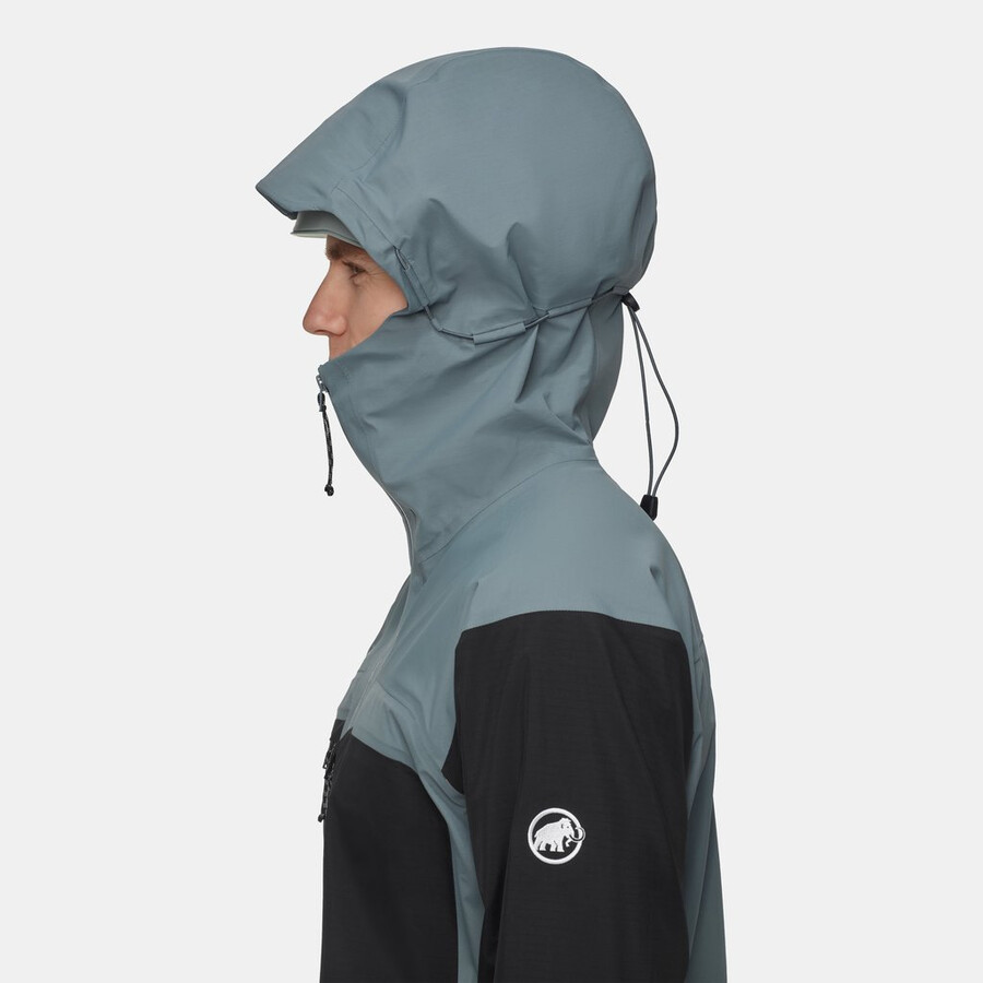jaqueta com capuz taiss hs masculina azul-petróleo escuro e preto.
