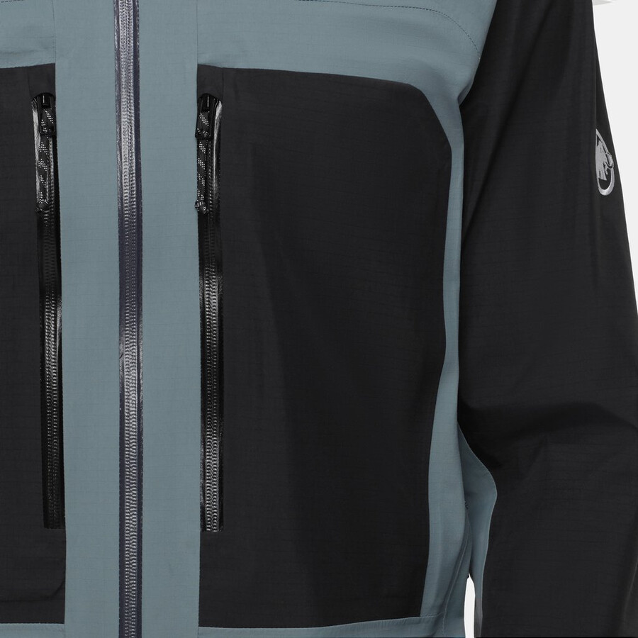 jaqueta com capuz taiss hs masculina azul-petróleo escuro e preto.