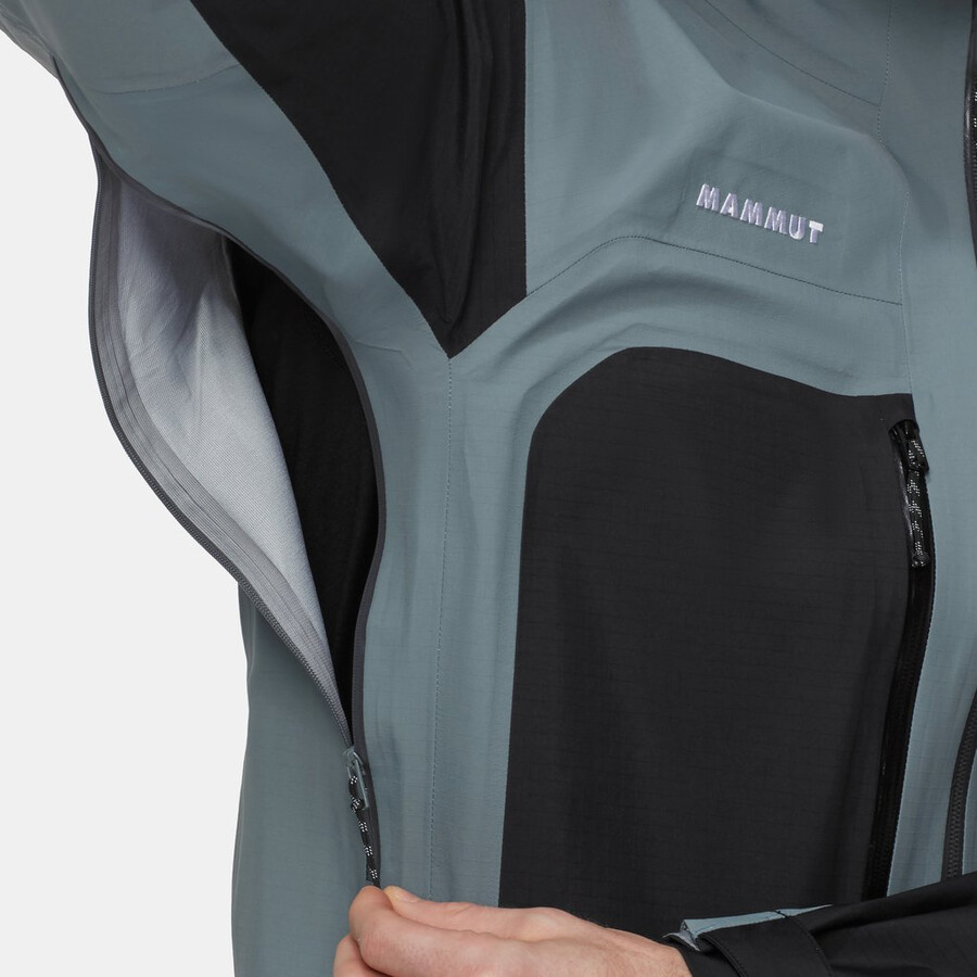 jaqueta com capuz taiss hs masculina azul-petróleo escuro e preto.