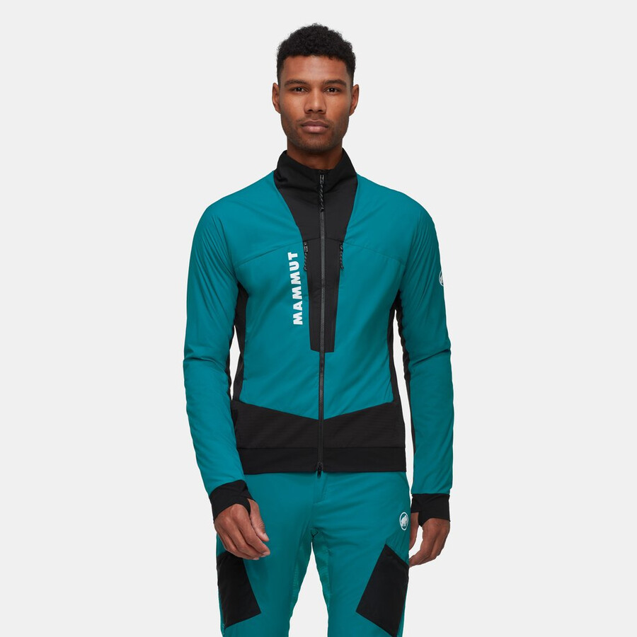 jaqueta híbrida aenergy in masculina azul-petróleo escuro e preto.