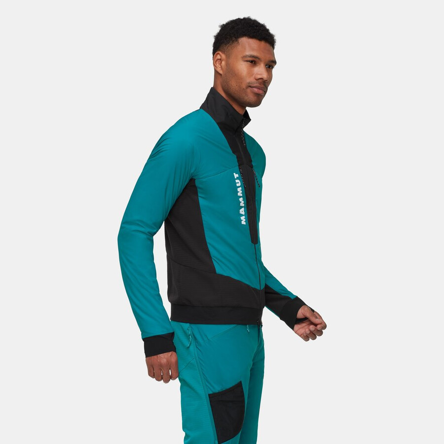 jaqueta híbrida aenergy in masculina azul-petróleo escuro e preto.