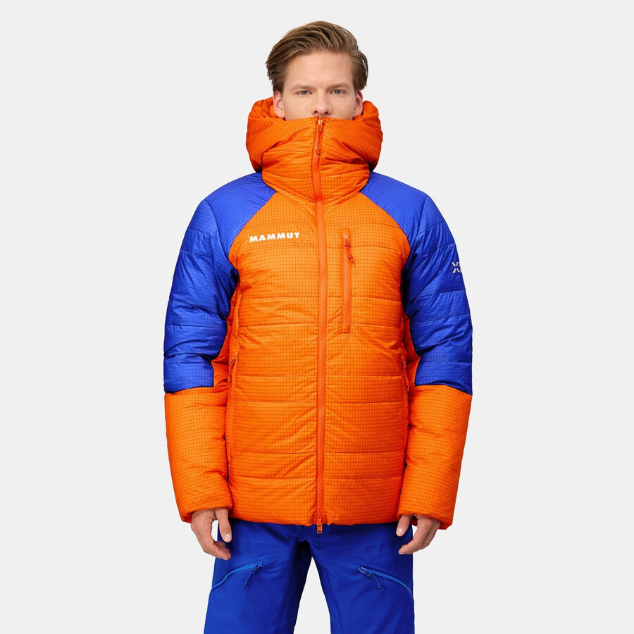 jaqueta com capuz eiger nordwand advanced down in masculina cor laranja eigerazul eiger