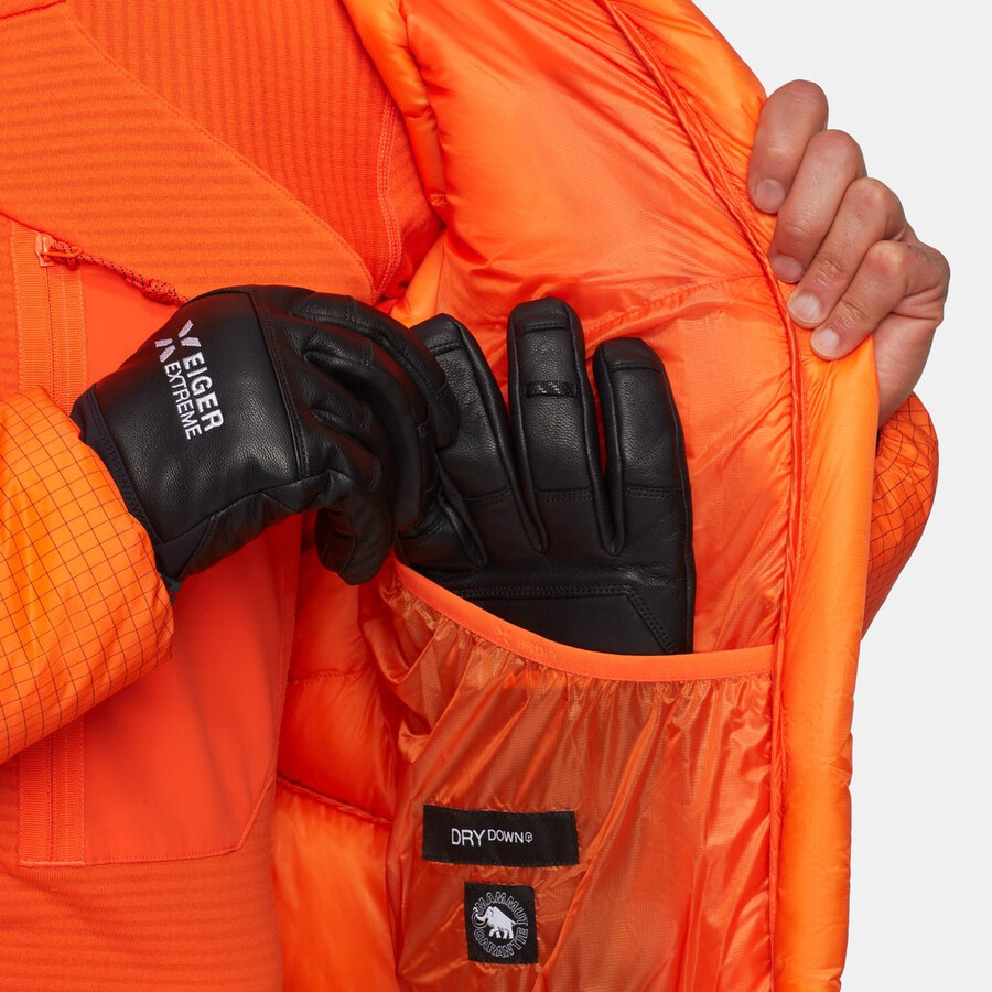 jaqueta com capuz eiger nordwand advanced down in masculina cor laranja eigerazul eiger