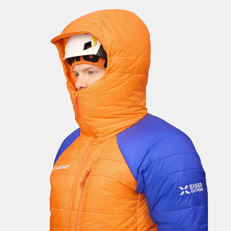 jaqueta com capuz eiger nordwand advanced down in masculina cor laranja eigerazul eiger