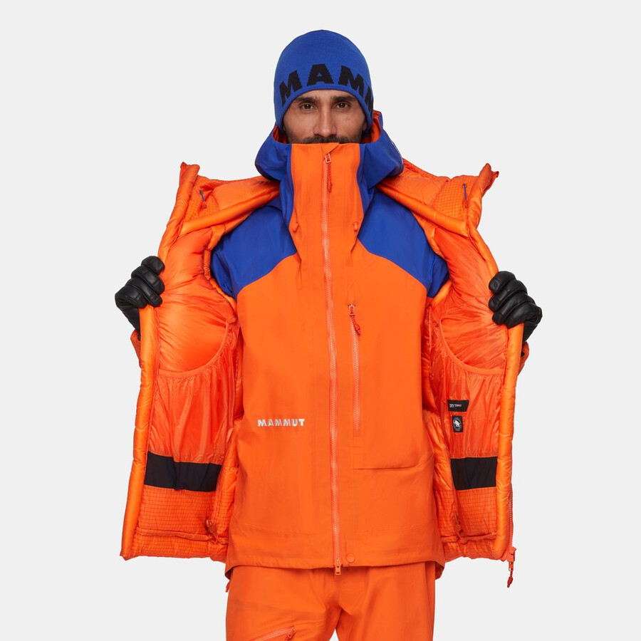 jaqueta com capuz eiger nordwand advanced down in masculina cor laranja eigerazul eiger