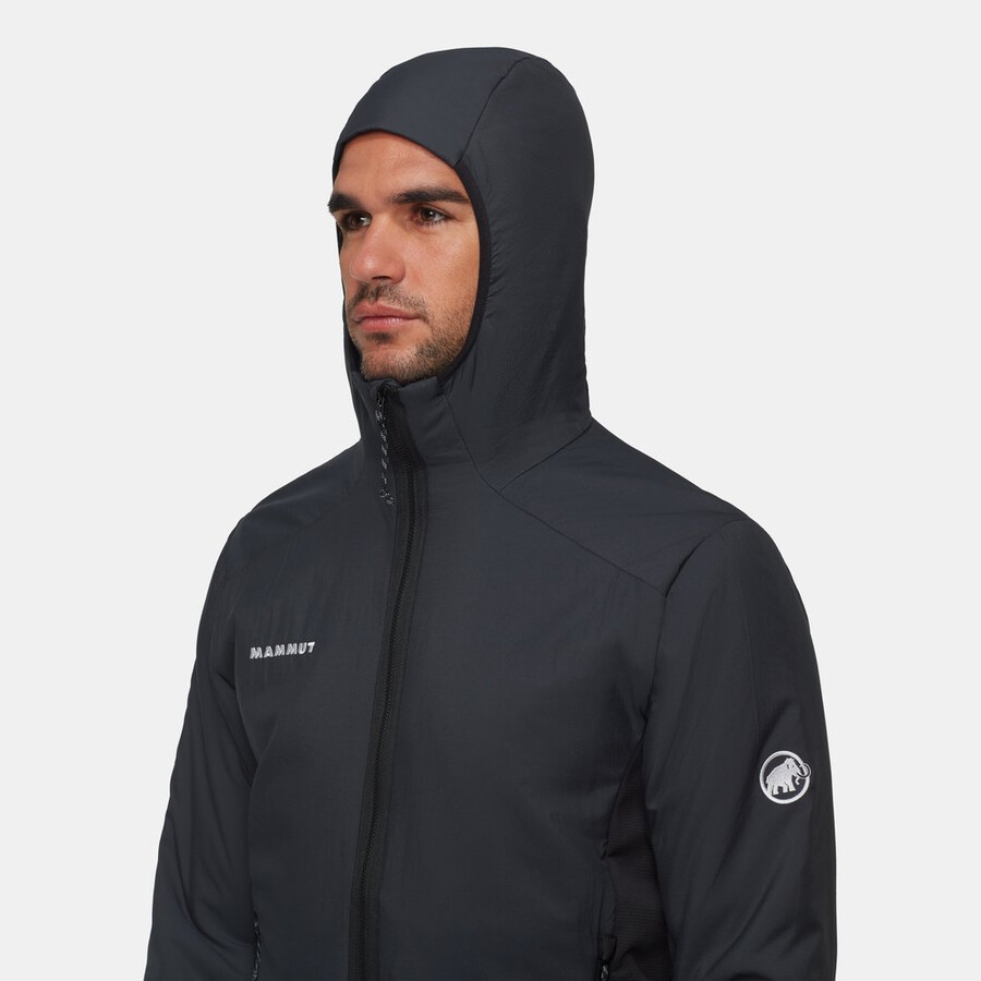 jaqueta com capuz híbrida rime light in para homem cor verde-azulado escuro e preto.