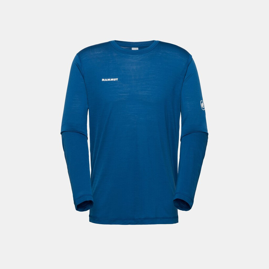 camiseta masculina tree wool fl de manga comprida cor verde-azulado mesclado.