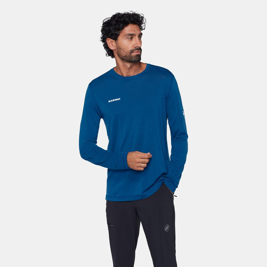 camiseta masculina tree wool fl de manga comprida cor verde-azulado mesclado.