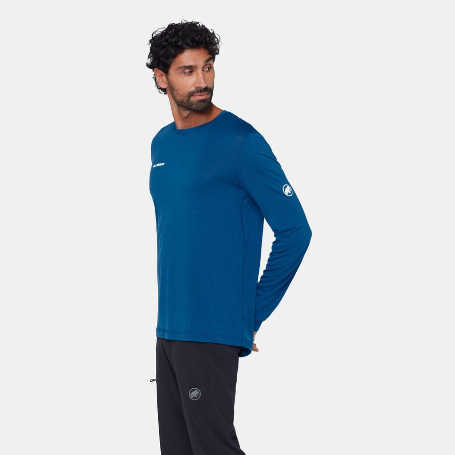 camiseta masculina tree wool fl de manga comprida cor verde-azulado mesclado.