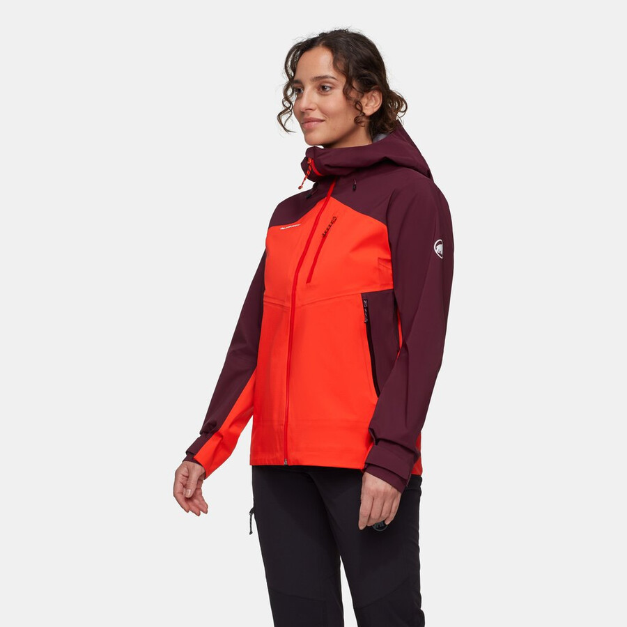 jaqueta com capuz alto guide hs feminina mammut vermelha-vin