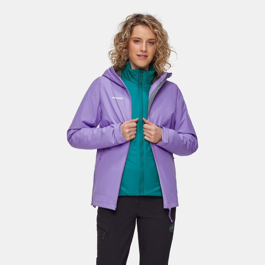 jaqueta com capuz alto light 3 em 1 hs feminina lavanda-verde-azulado escuro