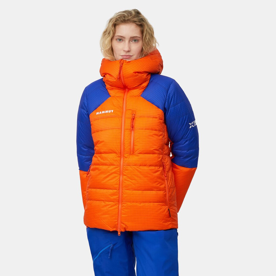 jaqueta com capuz eiger nordwand advanced down in feminina cor laranja eigerazul eiger