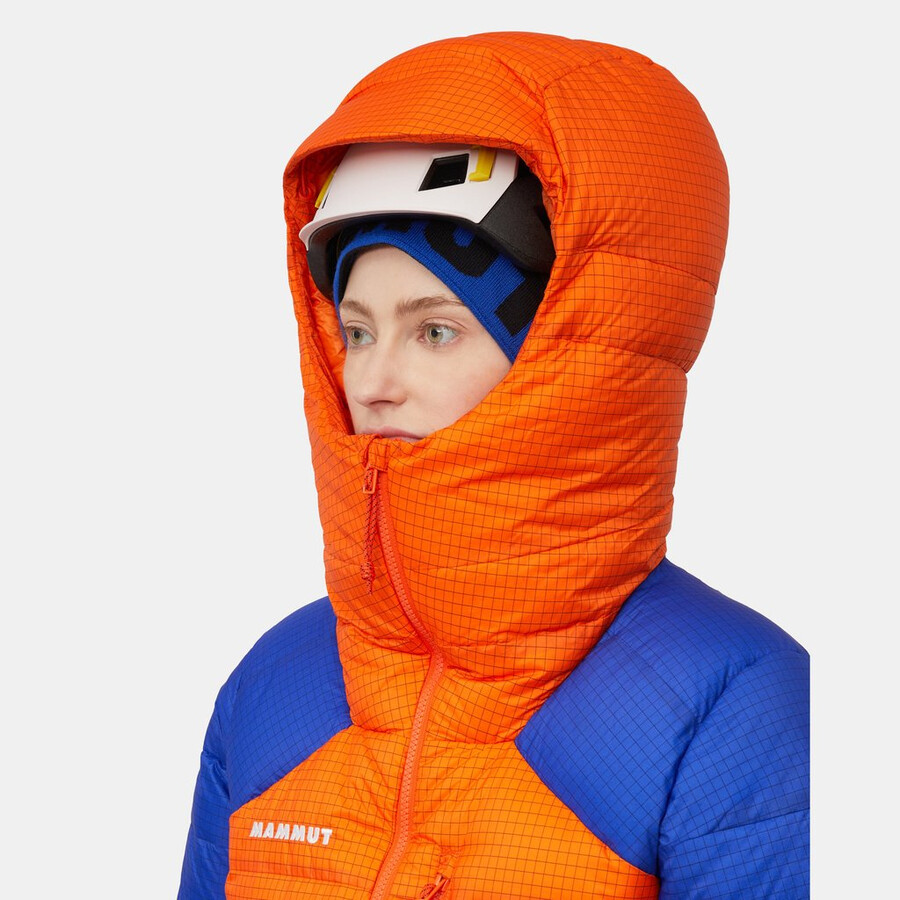 jaqueta com capuz eiger nordwand advanced down in feminina cor laranja eigerazul eiger