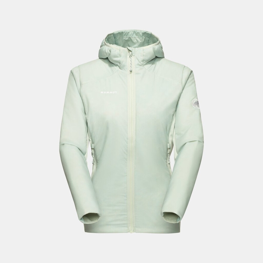 jaqueta com capuz híbrida rime light in feminina cor verde-azulado escuro.