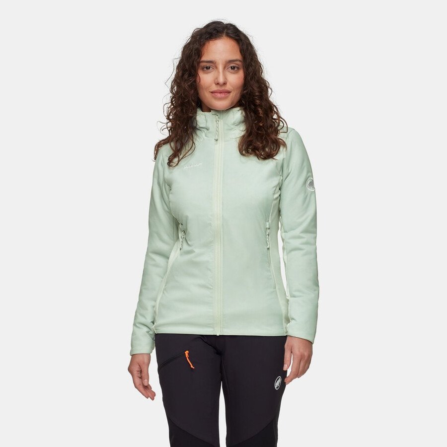 jaqueta com capuz híbrida rime light in feminina cor verde-azulado escuro.
