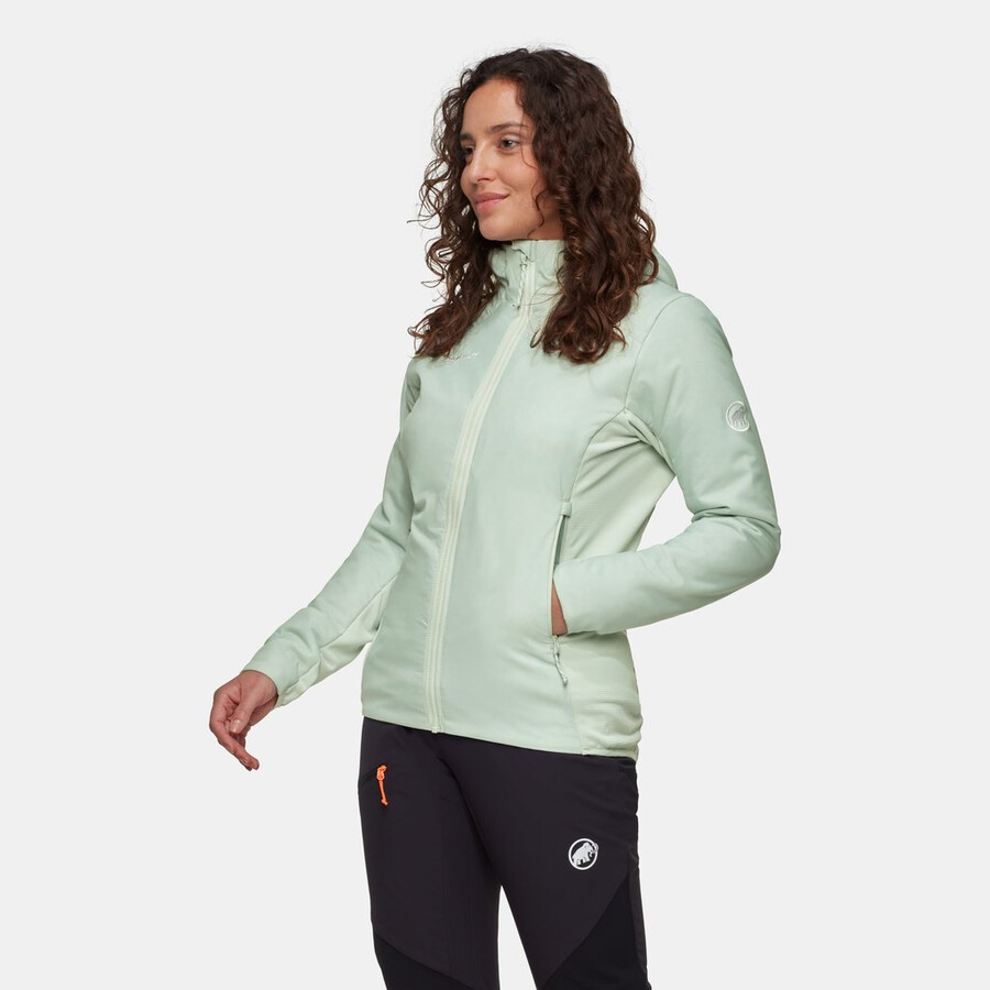 jaqueta com capuz híbrida rime light in feminina cor verde-azulado escuro.