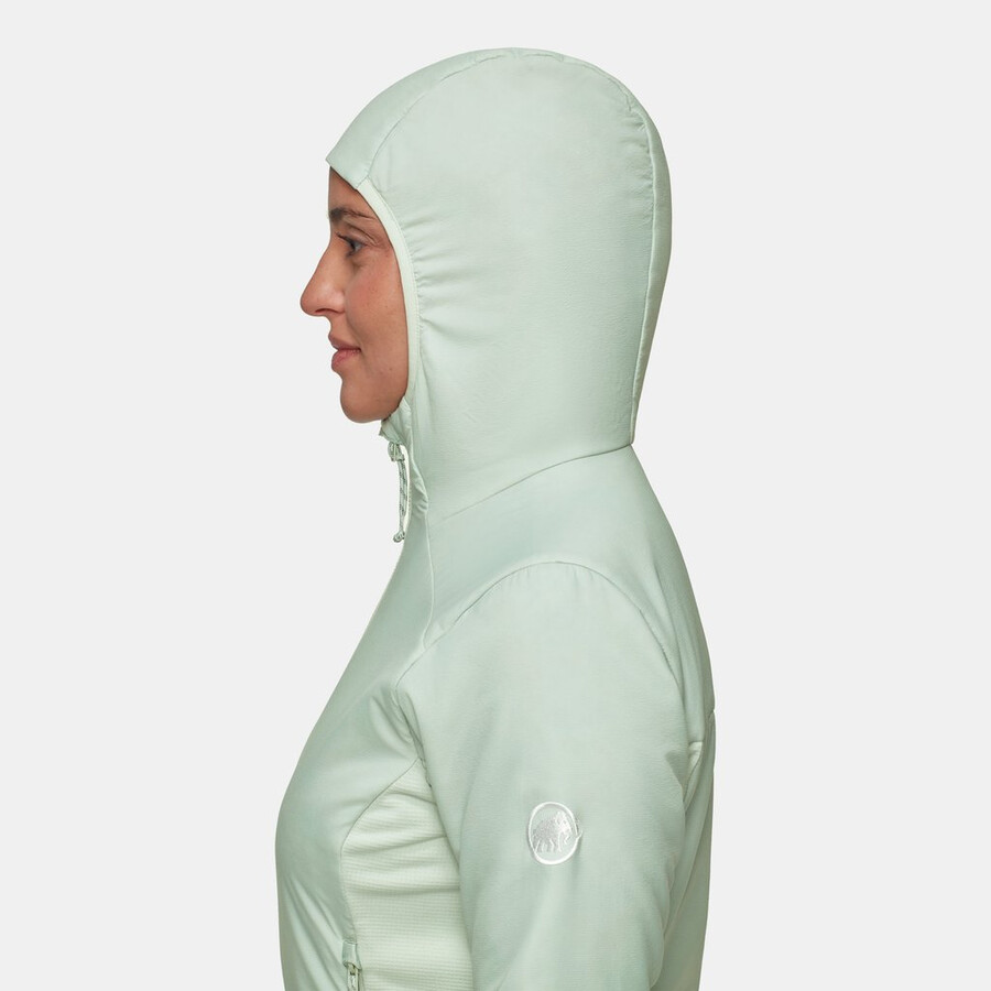 jaqueta com capuz híbrida rime light in feminina cor verde-azulado escuro.