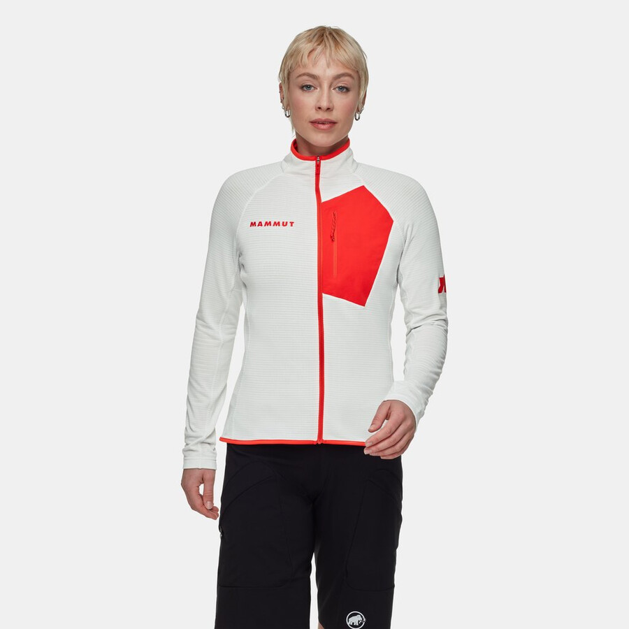 jaqueta feminina assos x mammut aenergy light ml branca e vermelha