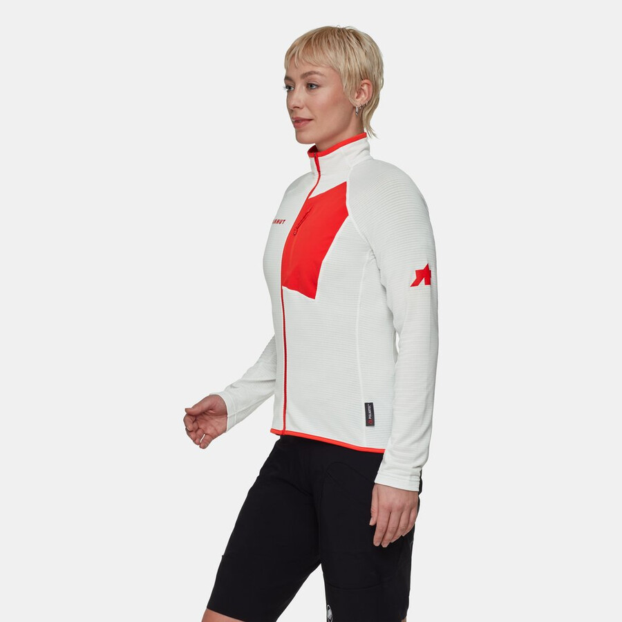 jaqueta feminina assos x mammut aenergy light ml branca e vermelha