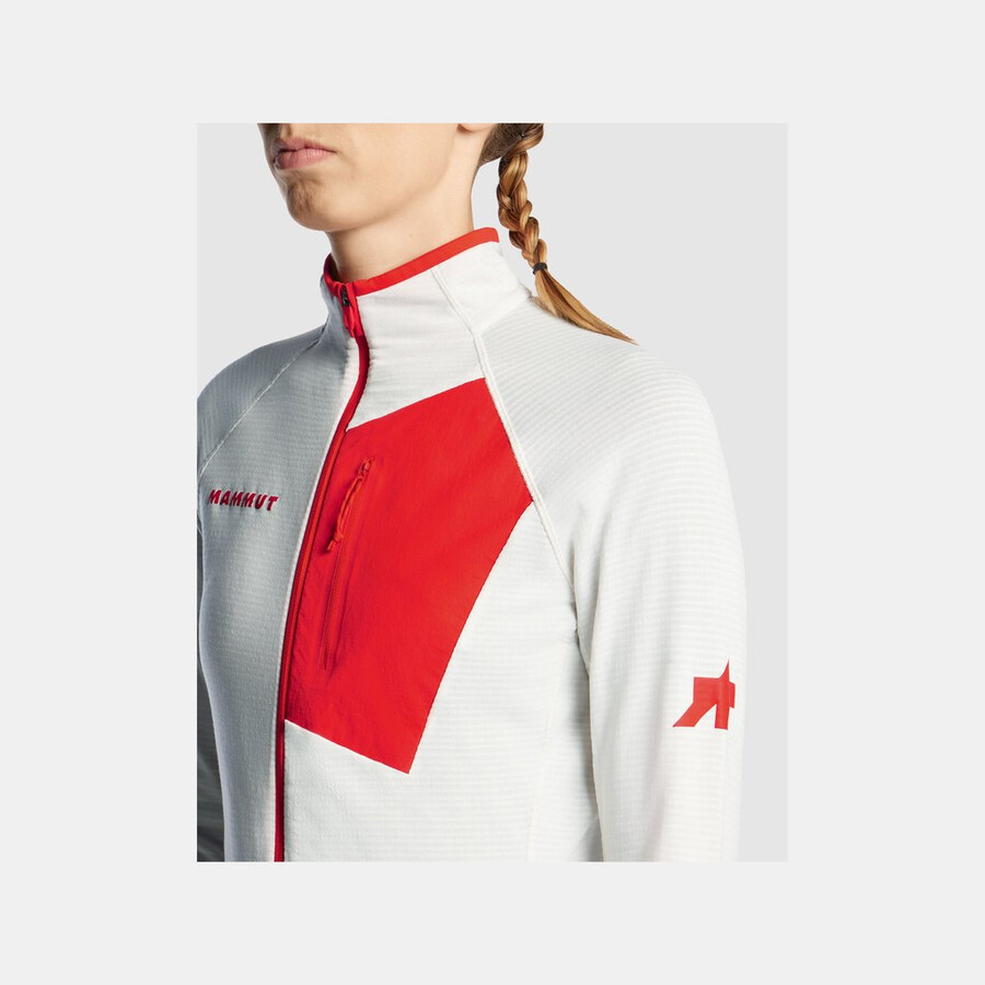jaqueta feminina assos x mammut aenergy light ml branca e vermelha