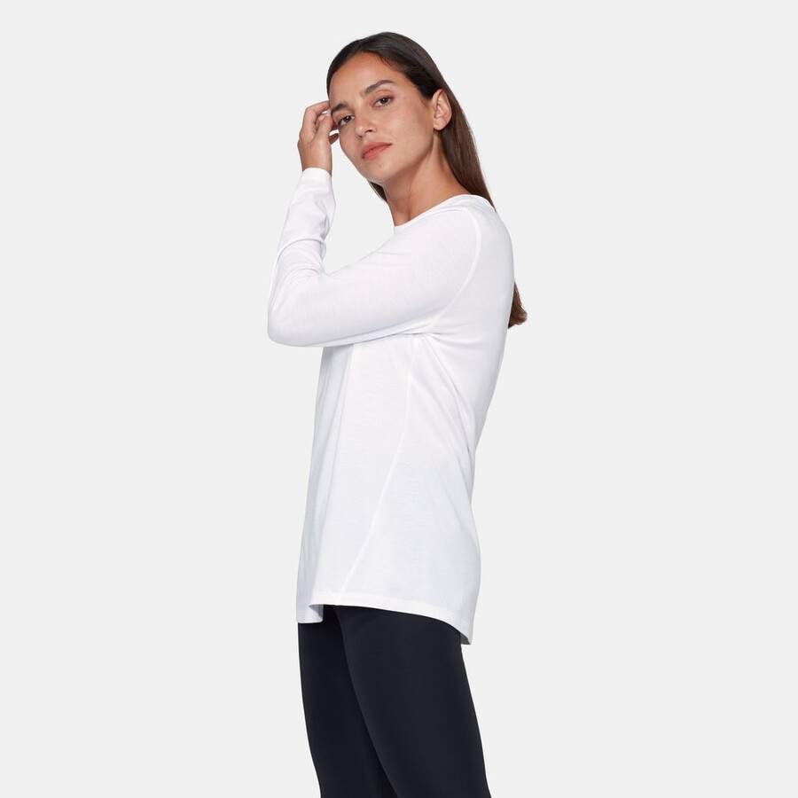 camiseta feminina de manga comprida mountain azul branca.
