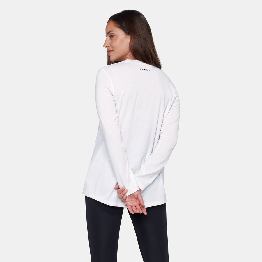 camiseta feminina de manga comprida mountain azul branca.