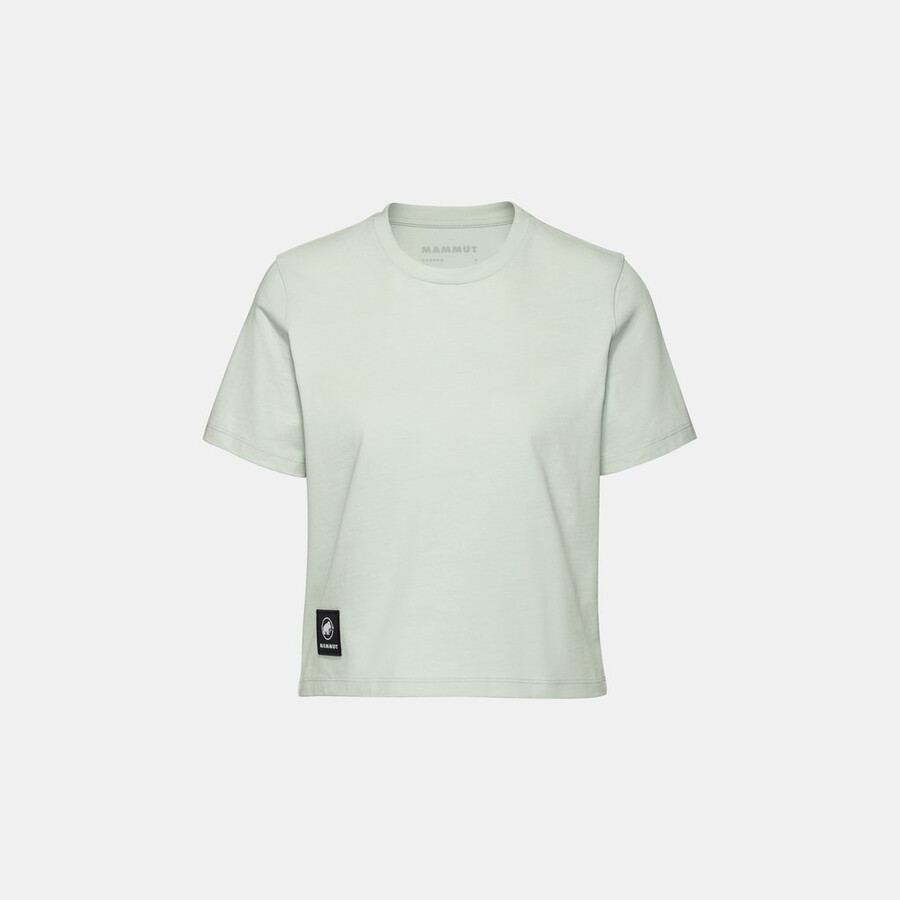 camiseta massone cropped feminina com patch na cor prata sálvia