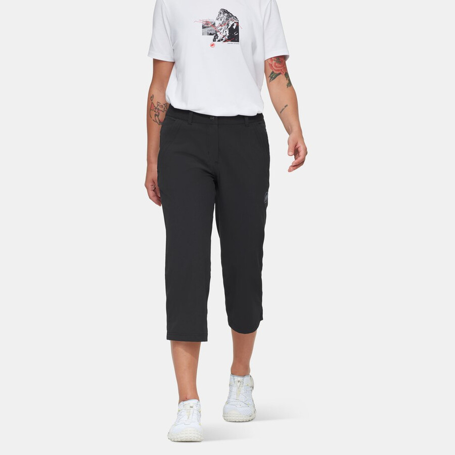 calça capri feminina preta para caminhadas com decote em v